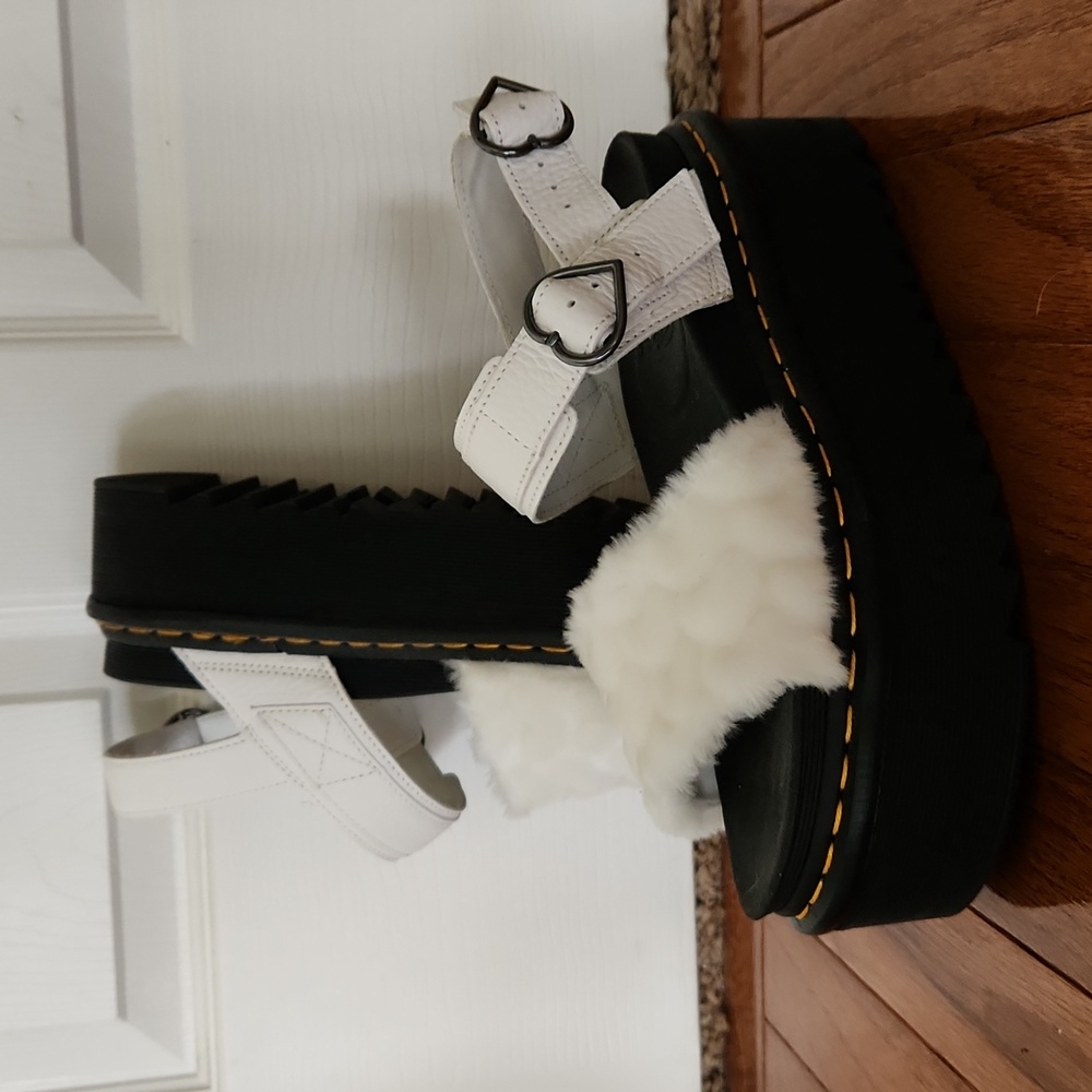 Dr Martens Voss Quad Fluffy Faux Fur Sandals